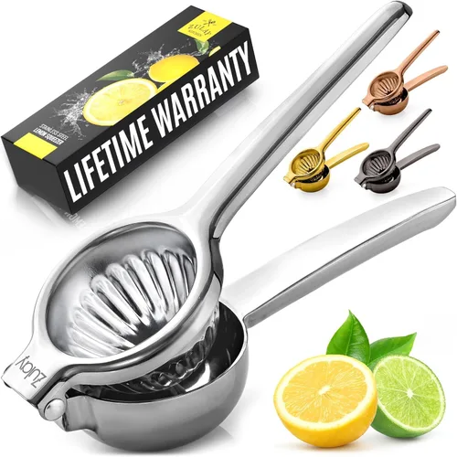 Exprimidor de limón de acero inoxidable con cuenco exprimidor de metal sólido resistente de alta calidad, exprimidor manual grande de cítricos y