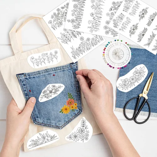Miniatura 7 de Estabilizador soluble en agua para bordado, palito de flores y puntadas, patrones de bordado de costura floral a mano para camiseta y bolsa