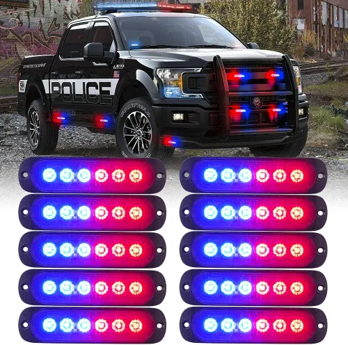 Miniatura 15 de Xprite 10 luces LED estroboscópicas de emergencia, ámbar de 12 luces LED estroboscópicas intermitentes, función de sincronización, luz de parrilla