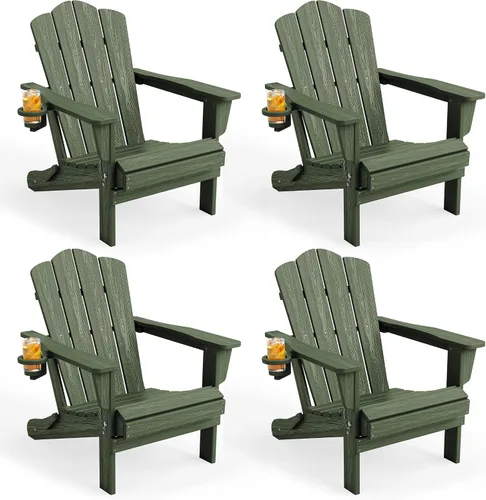 Miniatura 41 de KINGYES Silla plegable Adirondack, sillas de patio HDPE para todo clima, silla de césped con textura de madera para junto a la piscina, patio Aruba