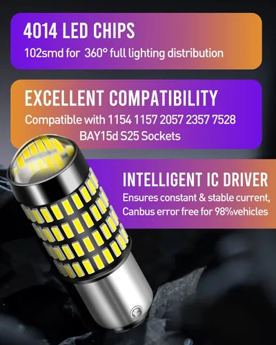 Miniatura 8 de 2 X 1700, luces extremadamente brillantes 1157 4014 102-EX, conjunto de chips, foco 7528 led 1157 2057 2357, de xenón, blanco