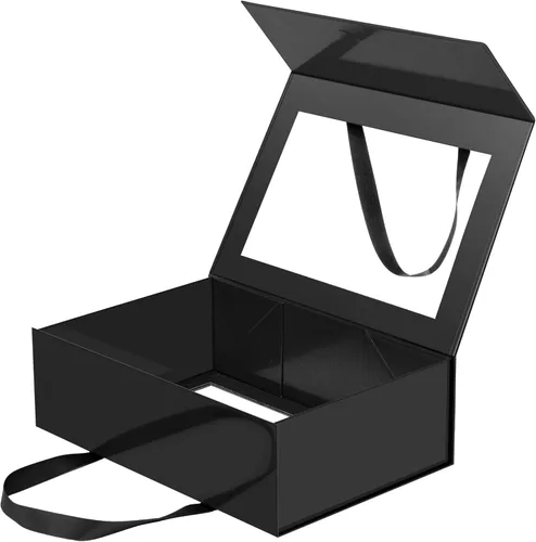 Miniatura 11 de Caja de regalo negra con ventana, caja de regalo magnética transparente para regalo, caja de propuesta de padrino de boda (10.5 x 7.5 x 3 pulgadas)