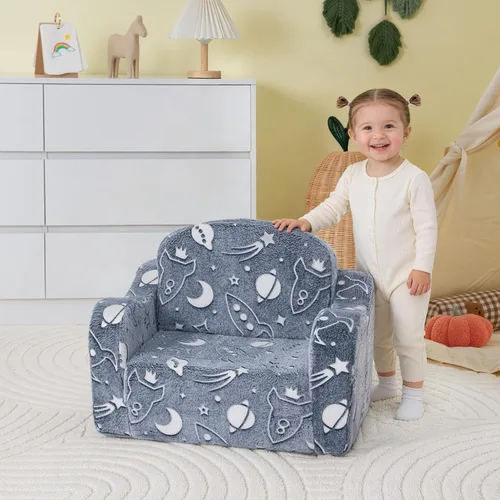 Miniatura 2 de Silla y sofá gruesos y cómodos para niños pequeños, sofá de felpa suave de 2 en 1 plegable para niños, sofá convertible a tumbona para niños