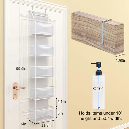 Miniatura 2 de Fixwal Organizador de puerta colgante para despensa con 5 estantes, organizador de habitación con bolsillos de plástico transparente, 25 lb de Blanco