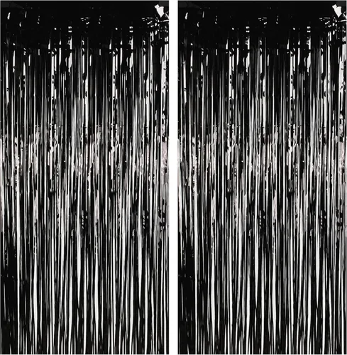 Cortina de flecos de papel de aluminio para decoración de fiesta de Halloween, telón de fondo de fotos de oropel negro puro, cortinas de vapor para