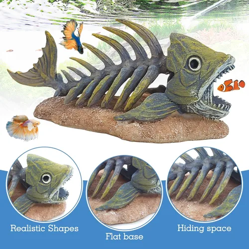 Miniatura 4 de kathson Decoraciones de pecera de resina, esqueleto de piraña, decoración de acuario, accesorios de tanque de reptiles, adorno de hueso de pescado