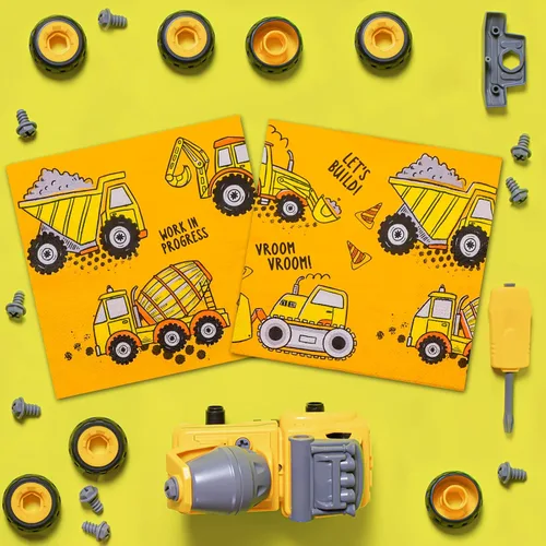 Miniatura 6 de DYLIVeS Servilletas de fiesta con temática de construcción, servilletas de fiesta de cóctel, servilletas de papel desechables de tractor amarillo