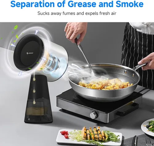 Miniatura 5 de AMZCHEF Campana extractora portátil, ventilador de escritorio de 3 velocidades para barbacoa interior y olla caliente, campana de ventilación