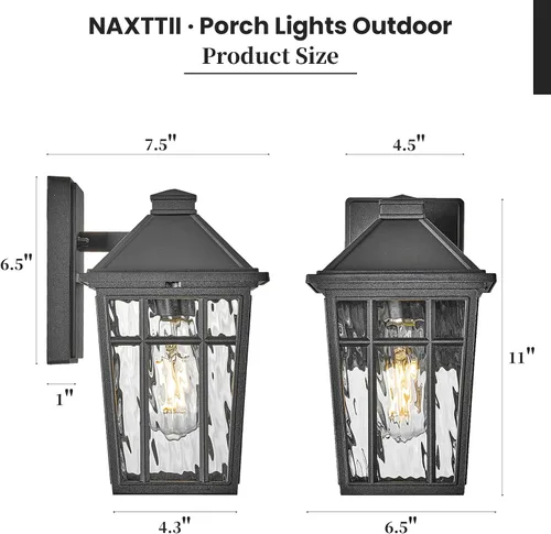 Miniatura 5 de Lámparas de pared al aire libre de 11 pulgadas, lámparas exteriores para casa, aplique de pared exterior de aluminio negro con vidrio ondulado