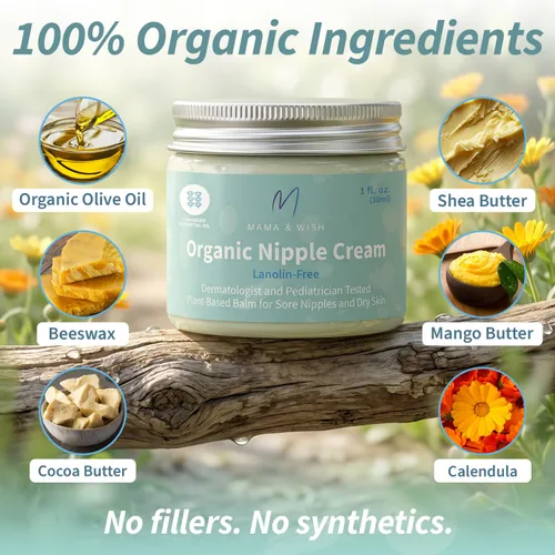 Miniatura 4 de Mama & Wish® Crema orgánica para pezones segura para la lactancia materna, bálsamo para pezones para lactancia materna, sin lanolina, esenciales