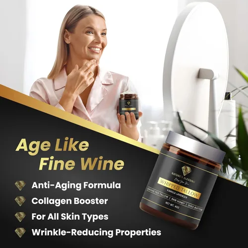 Miniatura 3 de Nature's Blessing Crema Anti-Envejecimiento de Sebo de Res para Líneas Finas y Arrugas Potenciador de Colágeno Infundido con Miel Orgánica
