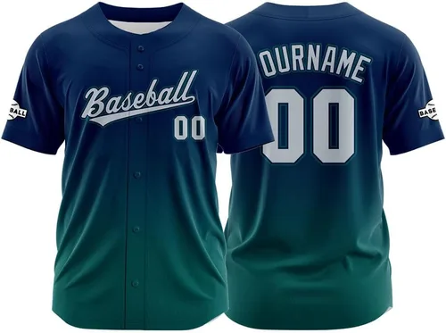 Miniatura 13 de Camiseta de béisbol con degradado personalizado, nombre, número y logotipo personalizados para hombres, mujeres y niños