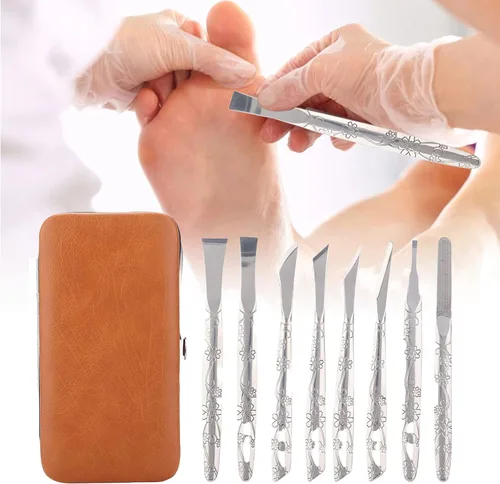 Miniatura 5 de Watris Veiyi 8 herramientas de pedicura para afeitadora de pies, juego de cuchillos de pedicura, kit de eliminación de piel muerta de acero