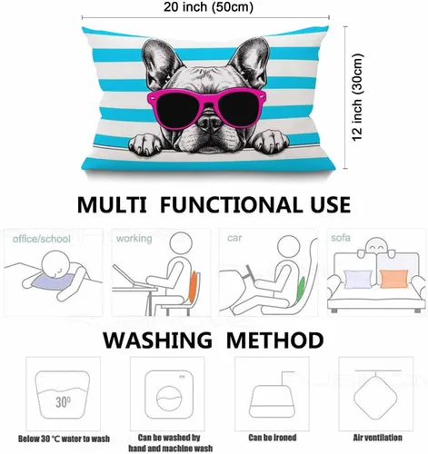 Miniatura 3 de Smooffly Funda de almohada decorativa para perro, bulldog francés con lentes de sol, funda de almohada lumbar moderna de granja, decoración