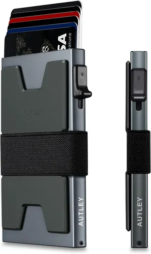 Miniatura 15 de AUTLEY Portatarjetas delgado, billetera minimalista desplegable para hombres, con bloqueo RFID y banda para efectivo (negro)