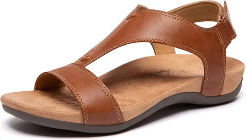Miniatura 11 de Sandalias ortopédicas para mujer con puntera abierta, correa en T, sandalias planas ortopédicas con soporte para el arco y correas ajustables