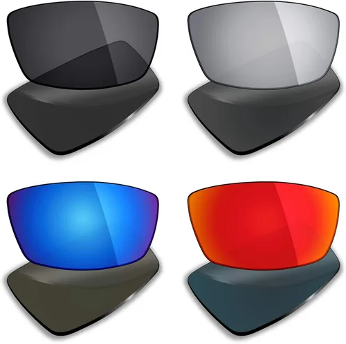 Mryok 4 pares de lentes polarizadas de repuesto para gafas de sol Oakley Canteen 2006, color negro sigiloso, rojo fuego, azul hielotitanio plateado