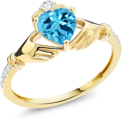 Miniatura 35 de Gem Stone King Anillo de compromiso claddagh celta irlandés de oro amarillo de 10 quilates con piedra preciosa en forma de corazón de 0.236 in