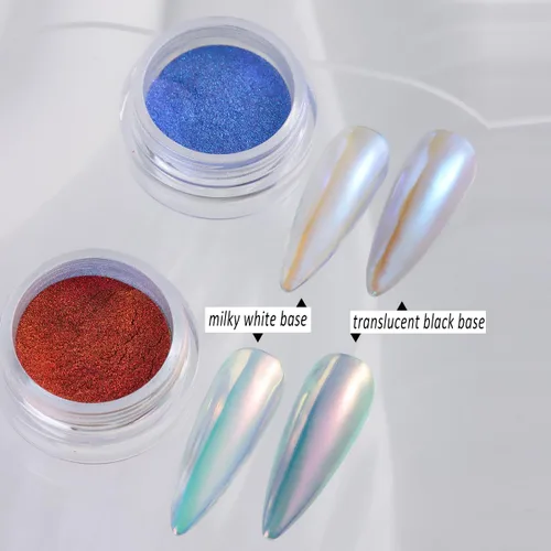 Miniatura 4 de Fcozpjk Polvo de uñas cromado, 4 colores, efecto espejo, camaleón, cromado, polvo de uñas con gel de escultura 3D, polvo de uñas Aurora transparente