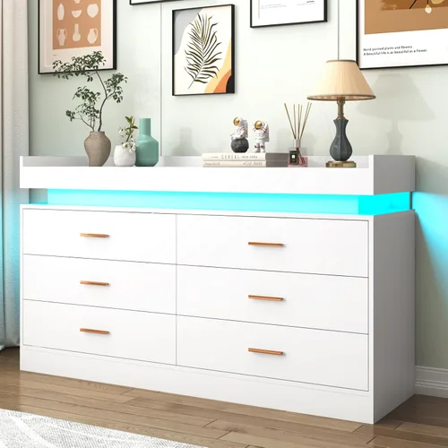 Miniatura 13 de Hlivelood Cómoda de 8 cajones con luz LED y estación de carga, cómoda moderna para armario, armario organizador de cajones anchos para dormitorio