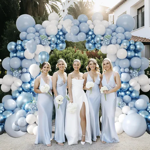 Miniatura 2 de Kit de arco de globos color azul polvoriento, 134 piezas de kits de guirnaldas de globos metálicos azules y blancos para cumpleaños, boda, baby Azul