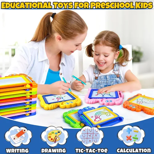 Miniatura 2 de Hymaz Paquete de 15 tableros de dibujo magnéticos para niños, colorida tableta de dibujo borrable para niños pequeños de 1 a 3 años, almohadilla