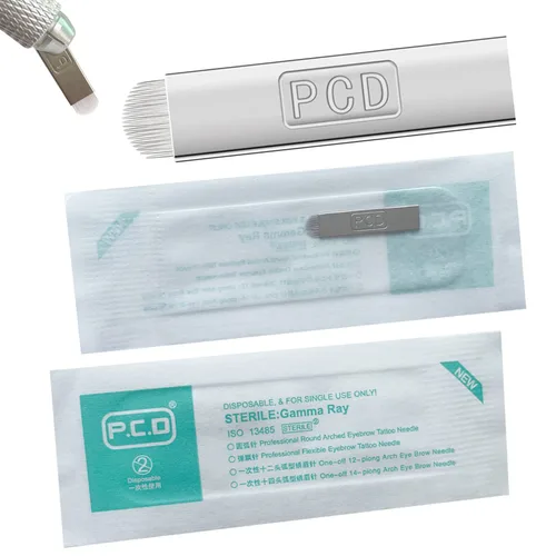 Miniatura 15 de S7 30 agujas de microblading con 0.008 in de diámetro, agujas de tatuaje manual de cejas de maquillaje permanente, hojas de microblading - azul 7