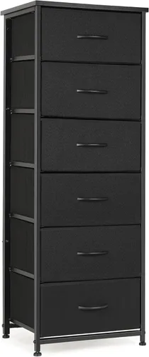 Mifuro Cómoda alta para dormitorio con 6 cajones, torre organizadora de almacenamiento vertical, cómoda con cubos de tela, marco de acero, parte