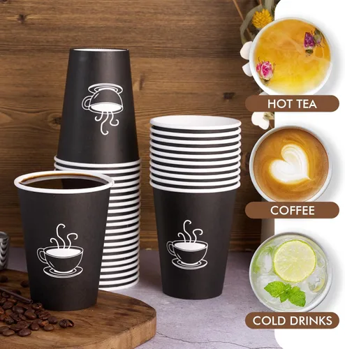 Miniatura 4 de TV TOPVALUE Paquete de 210 tazas de café de papel de 12 onzas, vasos de papel negro desechables para beber caliente, agua, té, utilizado