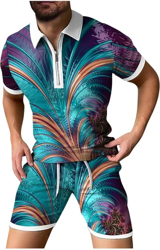 Conjunto corto de 2 piezas para hombre, conjunto deportivo de verano de manga corta, polo y pantalones cortos, traje deportivo casual