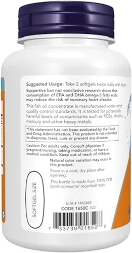 Miniatura 3 de Suplementos NOW Omega-3 180 EPA / 120 DHA, destilado molecularmente, apoyo cardiovascular, 100 cápsulas blandas