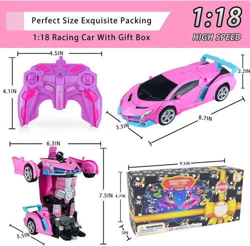 Miniatura 5 de Transform - Juguetes de Coches a Control Remoto para Niños y Niñas de 3, 4, 5, 6, 7, 8+ Años - Coche RC 1:18 Robot de Transformación con Deformación