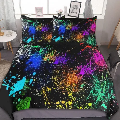 Miniatura 5 de Juego de 3 piezas de edredón neón que brilla en la oscuridad, funda de almohada de microfibra con cremallera para cama matrimonial, Queen