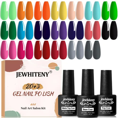 Miniatura 12 de JEWHITENY Juego de 30 esmaltes de uñas de 27 colores, verde, azul, rosa, naranja, Gitter Sock Off Gel Polish con capa base superior mate y brillante