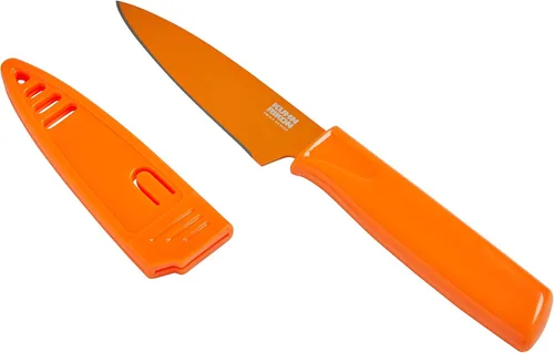 Miniatura 12 de Kuhn Rikon Colori® - Cuchillo de pelar de acero inoxidable japonés de 4 pulgadas, hoja antiadherente, mango ergonómico y funda, color blanco