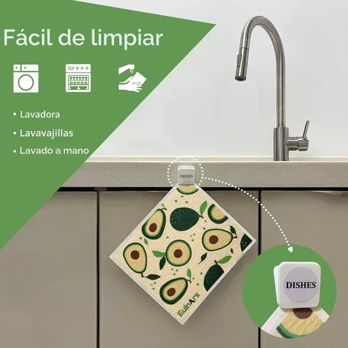 Miniatura 2 de Eulnars - Paños de cocina suecos, 8 unidades, toallas de papel reutilizables con clips, toallas de cocina suecas sin rayar, paños de esponja