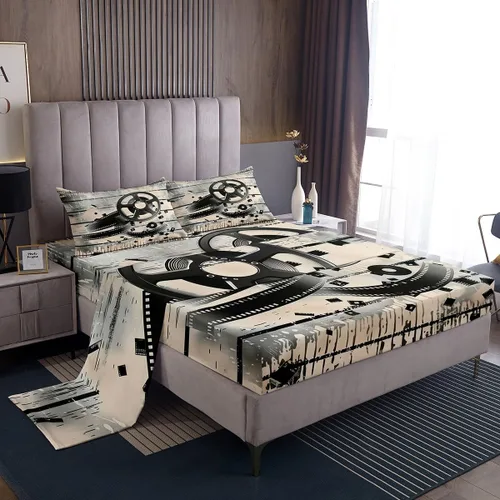 Miniatura 34 de Homewish Juego de sábanas de música de piano, tamaño Queen, juego de ropa de cama de notas musicales de 4 piezas para decoración de habitación