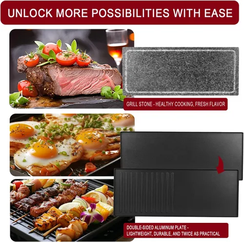 Miniatura 4 de Artestia Parrilla de queso raclette de gran tamaño de 1500 W, parrilla coreana de barbacoa de temperatura ajustable, raclette de queso con piedra