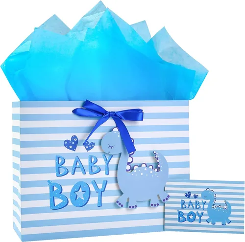 Miniatura 8 de Loveinside Bolsa de regalo de koala gris bebé con papel de seda y tarjeta de felicitación para baby shower, nuevos padres y más, 16 x 6 x 12