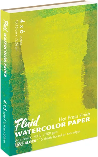 Fluid Artist Bloque de acuarela, 140 libras (300 GSM) bloc de papel de prensa en caliente para pintura de acuarela y medios húmedos con