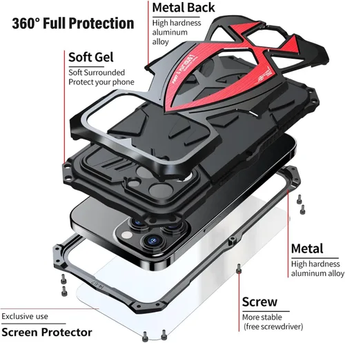 Miniatura 5 de Armor - Funda protectora para iPhone 13 de grado militar, cubierta de cuerpo completo, parachoques de aluminio, silicona incorporada, a prueba