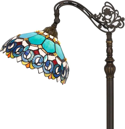 Miniatura 15 de Tiffany - Lámpara de pie con vitrales, 18.88 x 12 x 67 pulgadas, joyería rosa Luz de lectura antigua de cuello de cisne arqueado ajustable
