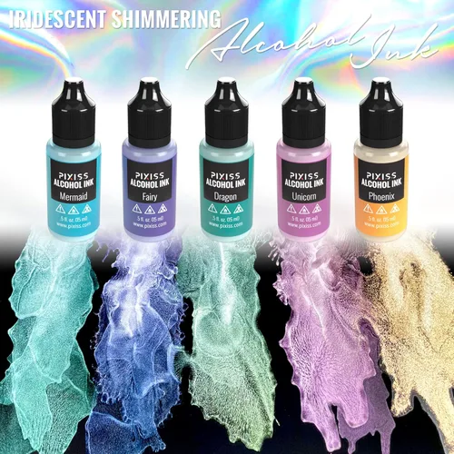 Miniatura 3 de Pixiss Juego de tinta de alcohol iridiscente que cambia de color, 5 tonos de tinta de alcohol para suministros de resina epoxi, papel Yupo, vasos