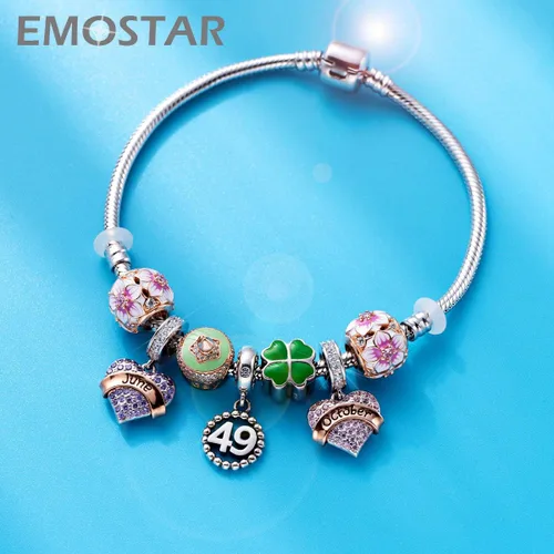 Miniatura 4 de Dijes de piedra natal de enero a diciembre para pulsera de cumpleaños europea, colgante colgante colgante en forma de corazón de plata de ley 925