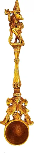 Cuchara Puja de latón Pooja Hawan Hindú Templo, cuchara grande de 9.5 pulgadas para verter ghee en Hawan Kund, agua bendita, cuchara Puja con
