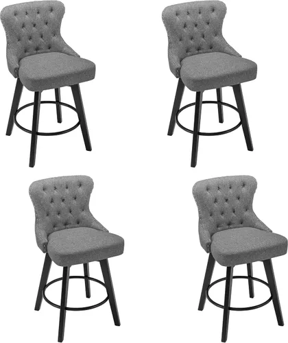 Miniatura 16 de Juego de 2 taburetes de bar giratorios de 360° con botón acolchonados, taburetes de bar tapizados de 26 pulgadas con patas de madera maciza