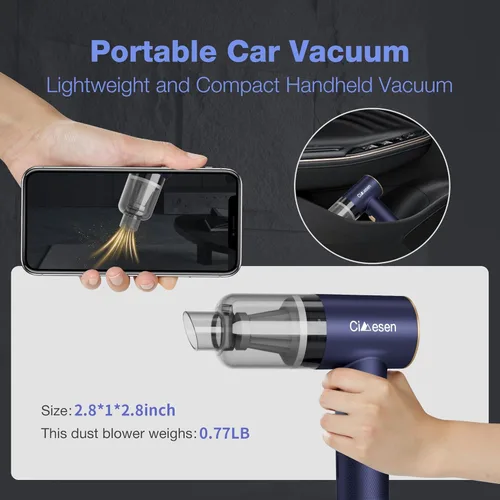 Miniatura 5 de Aspiradora portátil 4 en 1 para automóvil, 12000 Pa, mini aspiradora de mano inalámbrica recargable de 120 W, aspiradora de alta potencia y plumero