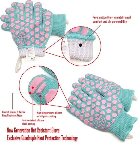 Miniatura 4 de J H Guante de horno resistente al calor: guantes de barbacoa y horno certificados EN407 a 932 °F para parrilla, hornear, cocina, campamento, Cáscara