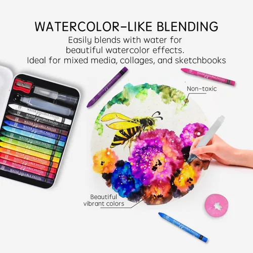 Miniatura 3 de iCrayon 12 colores pasteles solubles en agua, juego de pasteles de acuarela para principiantes y aficionados, incluye sacapuntas, paleta y pincel