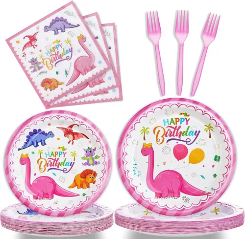 Miniatura 17 de 96 piezas de platos, servilletas y tenedores desechables para fiesta de cumpleaños con tema de caballo cornudo, juego de vajilla para decoración